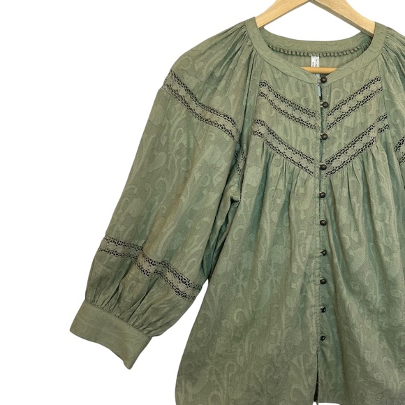 Anthropologie Top Blouse Women's S Harmony Sage Lace Peasant Cottage Feminine - Picture 7 of 15